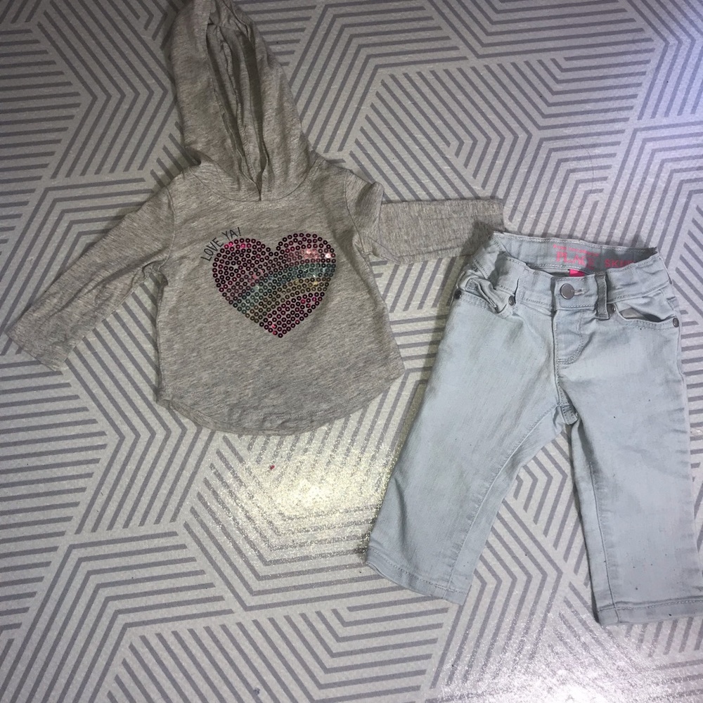 Carter’s heart hoodie long sleeve 6m & Children’s Place skinny jeans 6 m